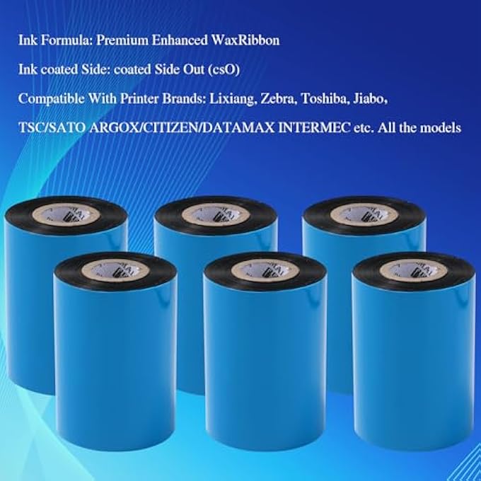 10 ROLLS 3.15'' X 984.25' PREMIUM RESIN ENHANCED WAX RIBBON,80MM X 300M BLACK THERMAL TRANSFER RIBBON, BARCODE THERMAL LABEL PRINTER RIBBON, CSO-INK OUTSIDE, 1'' CORE FOR ZEBRA, TSC, GODEX, CITIZEN - Image 2