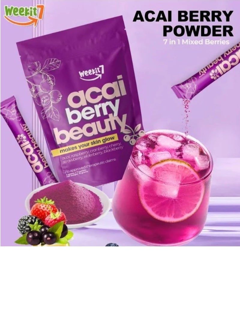 الأسبوع السابع جمال توت الآساي يجعل بشرتك متوهجة (آساي، توت العليق، توت بري، كرز، فراولة، توت البلسان، توت أسود) 5 غرام × 7 أكياس 35 غرام - Image 2