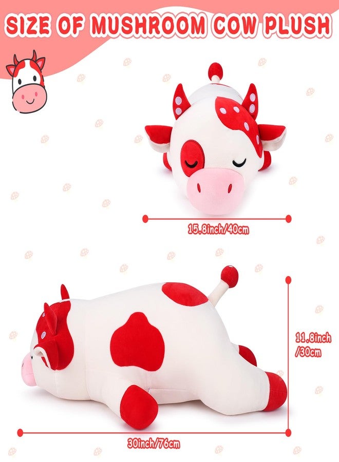 Auspicious beginning 30'' Giant Mushroom Cow Plush Stuffed Animal-Cute Mushroom Cow Plush Body Pillow Plushies, Large Sleeping Cow Stuffed Animal Big Plushie Toy, Birthday Gifts for Kids Girls Boys - Image 2