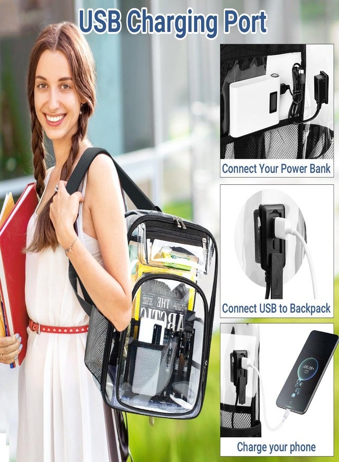 HK Clear Backpack Transparent Backpacks with USB Charging Port for 15.6'' Laptop Large Heavy Duty PVC School Bookbag Stadium Approved See Through Backpack for Women Men Kids Travel Work Security College - Image 2