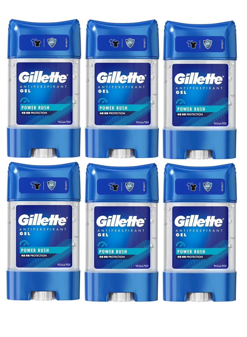 Gillette Antiperspirant Gel Power Rush 48HR Protection 70ml (Pack of 6) - Image 1