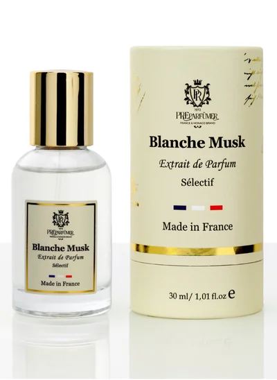 PREPARFUMER From France Blanche Musk 30ml - Fresh Floral Aldehyde Scent - Luxury Fragrance with Aldehydes, Rose - Long Lasting With Tea Leaves Notes