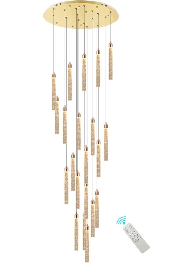 Almiftah 156In Long Light 20-Lights Chandeliers For Entryway Led Dimmable Chandeliers Lighting Fixture Modern Flat Sloped High Ceiling Pendant Lights Crystal Drop Light For Living Room Foyer Hallway  - Image 5