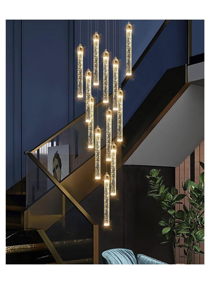 Almiftah 156In Long Light 20-Lights Chandeliers For Entryway Led Dimmable Chandeliers Lighting Fixture Modern Flat Sloped High Ceiling Pendant Lights Crystal Drop Light For Living Room Foyer Hallway  - Image 1