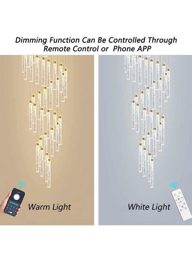 Almiftah 156In Long Light 20-Lights Chandeliers For Entryway Led Dimmable Chandeliers Lighting Fixture Modern Flat Sloped High Ceiling Pendant Lights Crystal Drop Light For Living Room Foyer Hallway  - Image 4