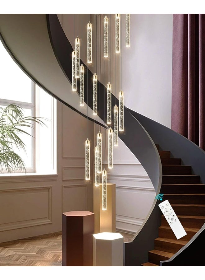 Almiftah 156In Long Light 20-Lights Chandeliers For Entryway Led Dimmable Chandeliers Lighting Fixture Modern Flat Sloped High Ceiling Pendant Lights Crystal Drop Light For Living Room Foyer Hallway  - Image 2