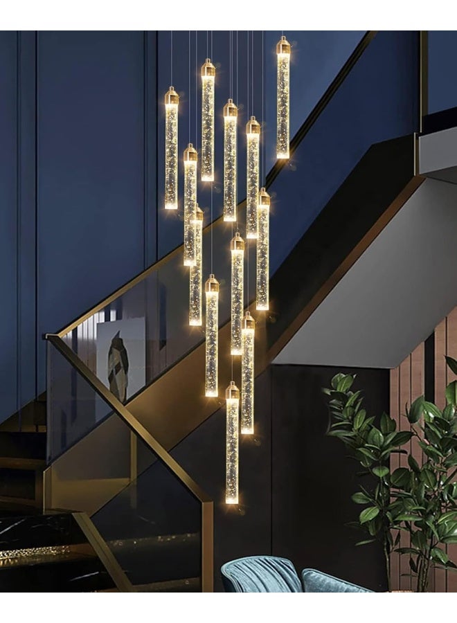 Almiftah 156In Long Light 20-Lights Chandeliers For Entryway Led Dimmable Chandeliers Lighting Fixture Modern Flat Sloped High Ceiling Pendant Lights Crystal Drop Light For Living Room Foyer Hallway  - Image 3