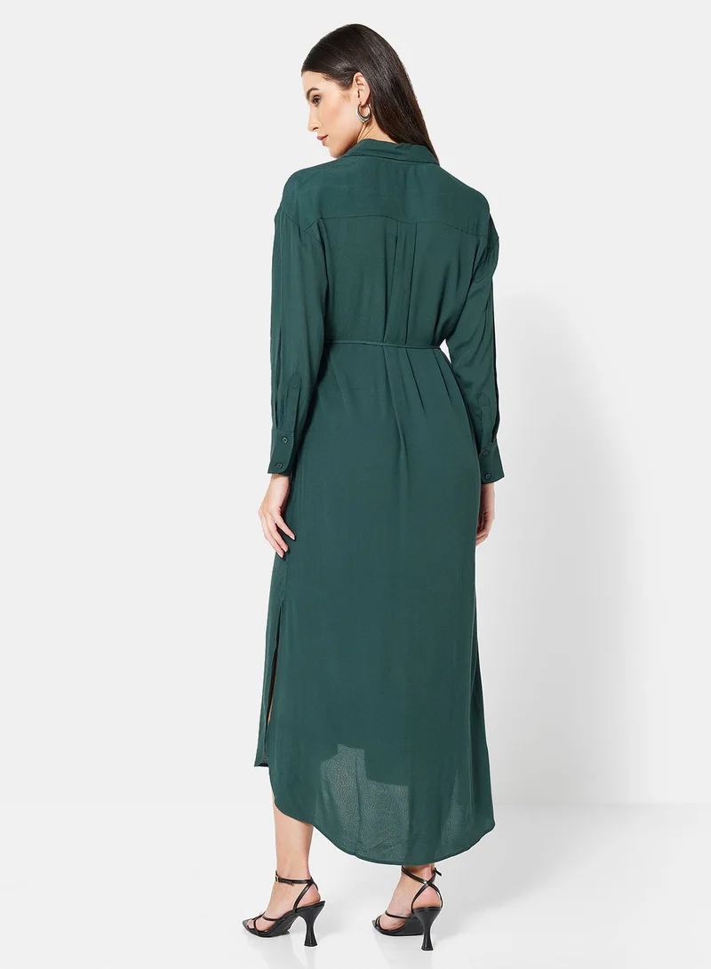 مانجو Sonia Belted Midi Shirt Dress