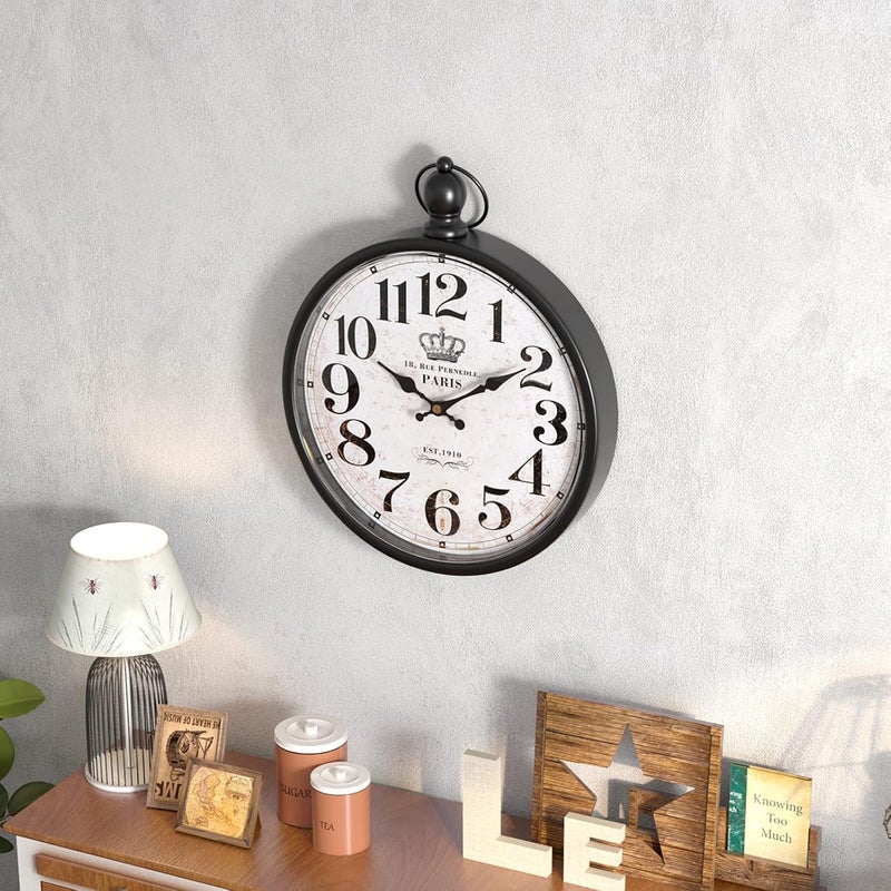 Menterry Retro Round Wall Clock. Black Vintage Antique Style Decor Wall Clocks for Kitchen,Farmhouse,Bedroom,Bathroom,Office, (11.8" H x 9.3" W) - Image 4