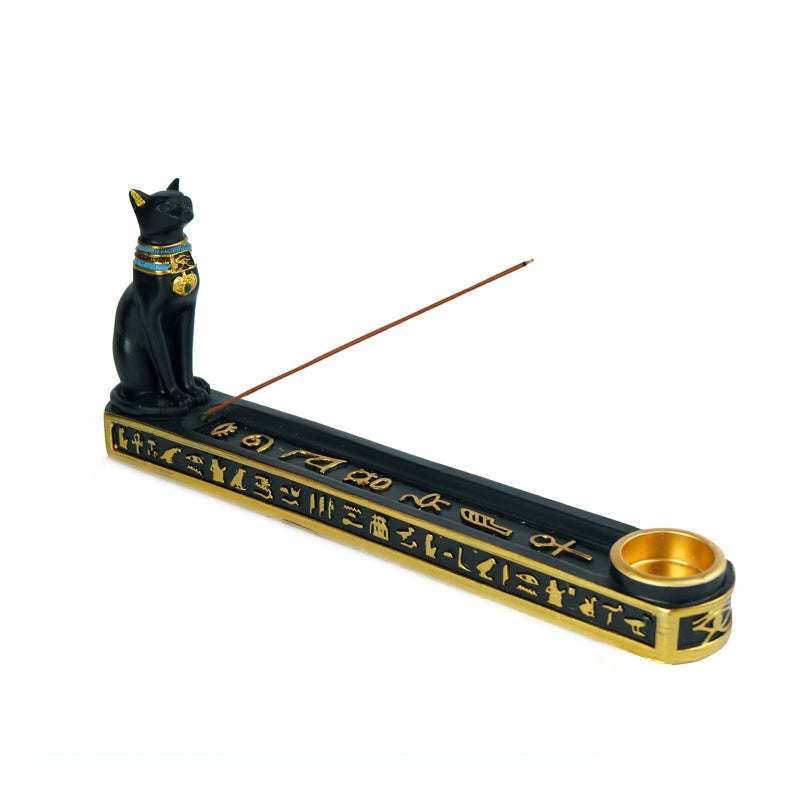 OwMell Egyptian Incense Holder for Sticks Egyptian Cone Incense Burner with Ash Catcher Incense Tray for Sticks 10  Egyptian Cat