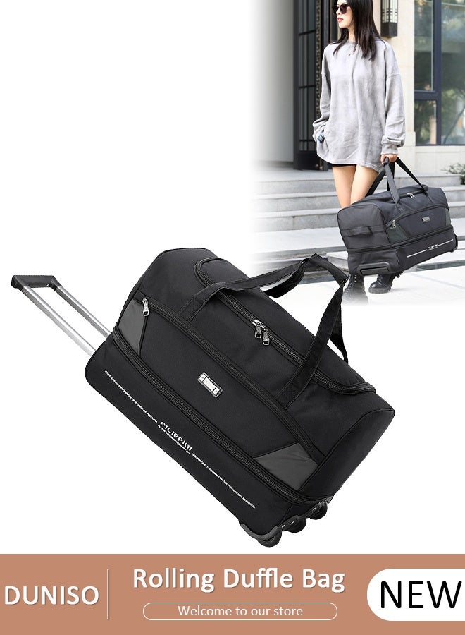 DUNISO Rolling Duffle Bag, Rolling Garment Bags for Travel,Carry-On Bag Large Capacity Travel Handbag with Adjustable Pull Rod,Expandable Waterproof Weekend Luggage Bag for Unisex,Suits for School, Work, Business Trips - Image 1