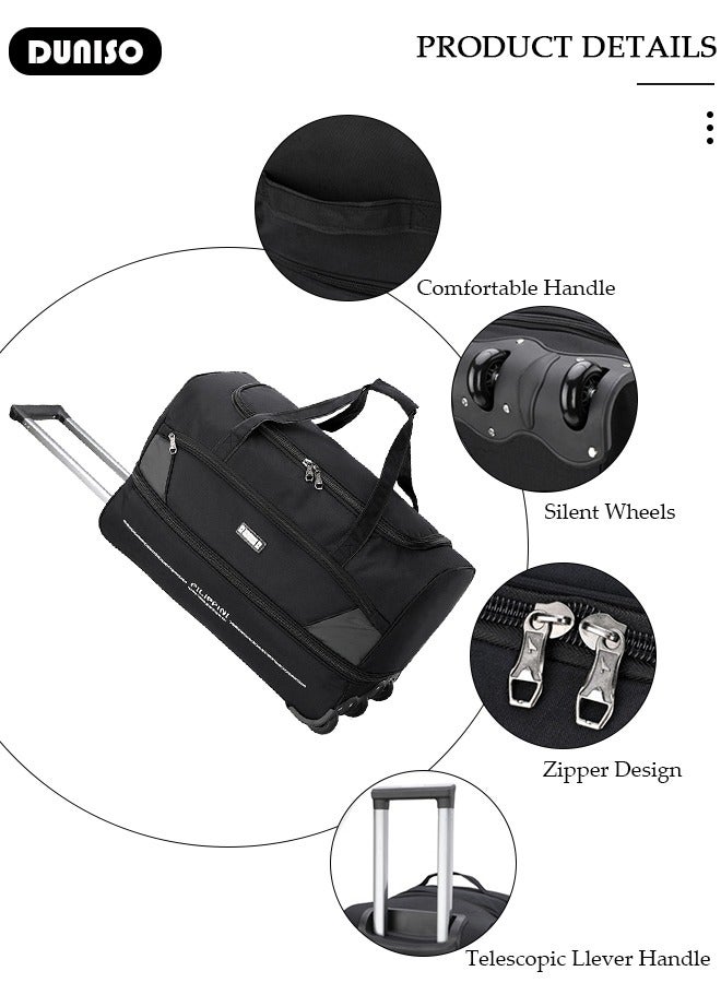 DUNISO Rolling Duffle Bag, Rolling Garment Bags for Travel,Carry-On Bag Large Capacity Travel Handbag with Adjustable Pull Rod,Expandable Waterproof Weekend Luggage Bag for Unisex,Suits for School, Work, Business Trips - Image 2
