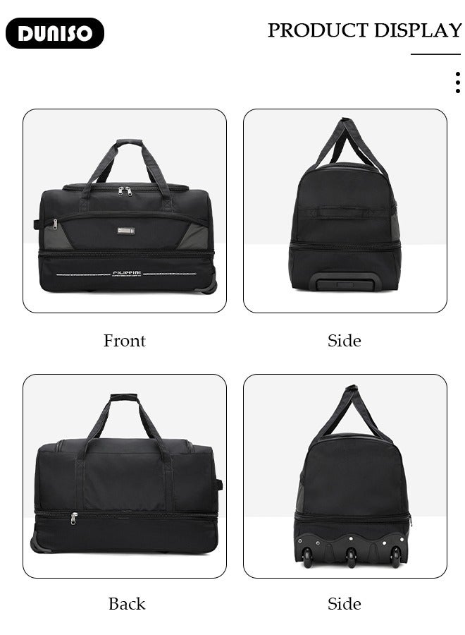 DUNISO Rolling Duffle Bag, Rolling Garment Bags for Travel,Carry-On Bag Large Capacity Travel Handbag with Adjustable Pull Rod,Expandable Waterproof Weekend Luggage Bag for Unisex,Suits for School, Work, Business Trips - Image 3