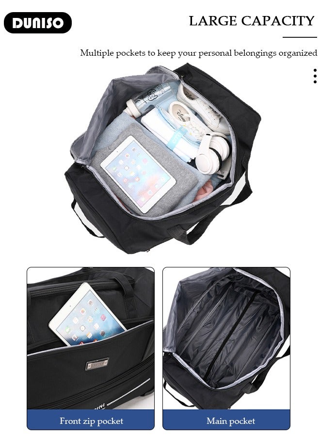 DUNISO Rolling Duffle Bag, Rolling Garment Bags for Travel,Carry-On Bag Large Capacity Travel Handbag with Adjustable Pull Rod,Expandable Waterproof Weekend Luggage Bag for Unisex,Suits for School, Work, Business Trips - Image 5