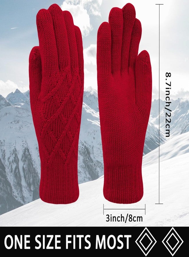 HOPSOOKEN Winter Wool Gloves for Women Men Warm Touch Screen Fleece Lined Elastic Knit Snow Gloves for Cold Weather, Red, One size - Image 2
