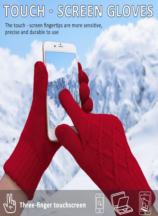 HOPSOOKEN Winter Wool Gloves for Women Men Warm Touch Screen Fleece Lined Elastic Knit Snow Gloves for Cold Weather, Red, One size - Image 4