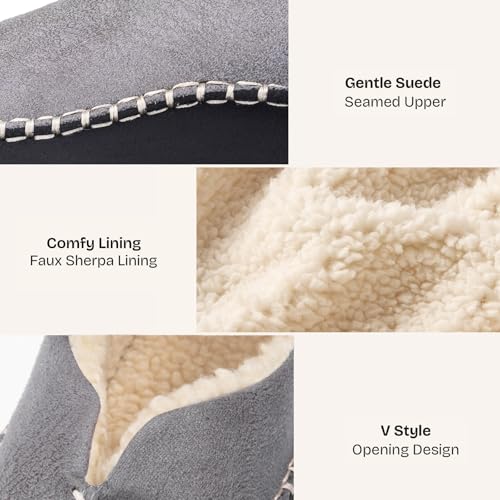 EverFoams Men's Moccasin Slippers Memory Foam Indoor/Outdoor Warm Suede House Shoes with Fuzzy Sherpa Lining (Gray, Size 12 M US) - Image 4