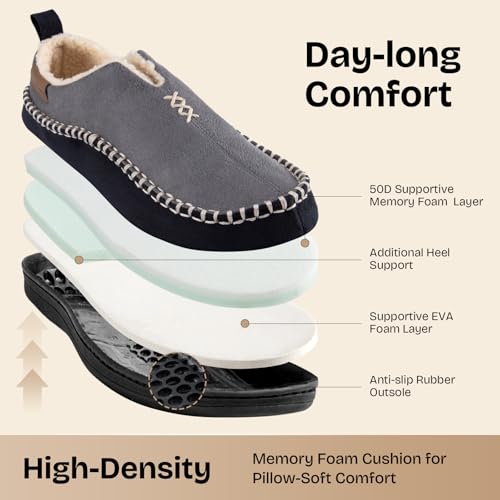 EverFoams Men's Moccasin Slippers Memory Foam Indoor/Outdoor Warm Suede House Shoes with Fuzzy Sherpa Lining (Gray, Size 12 M US) - Image 5