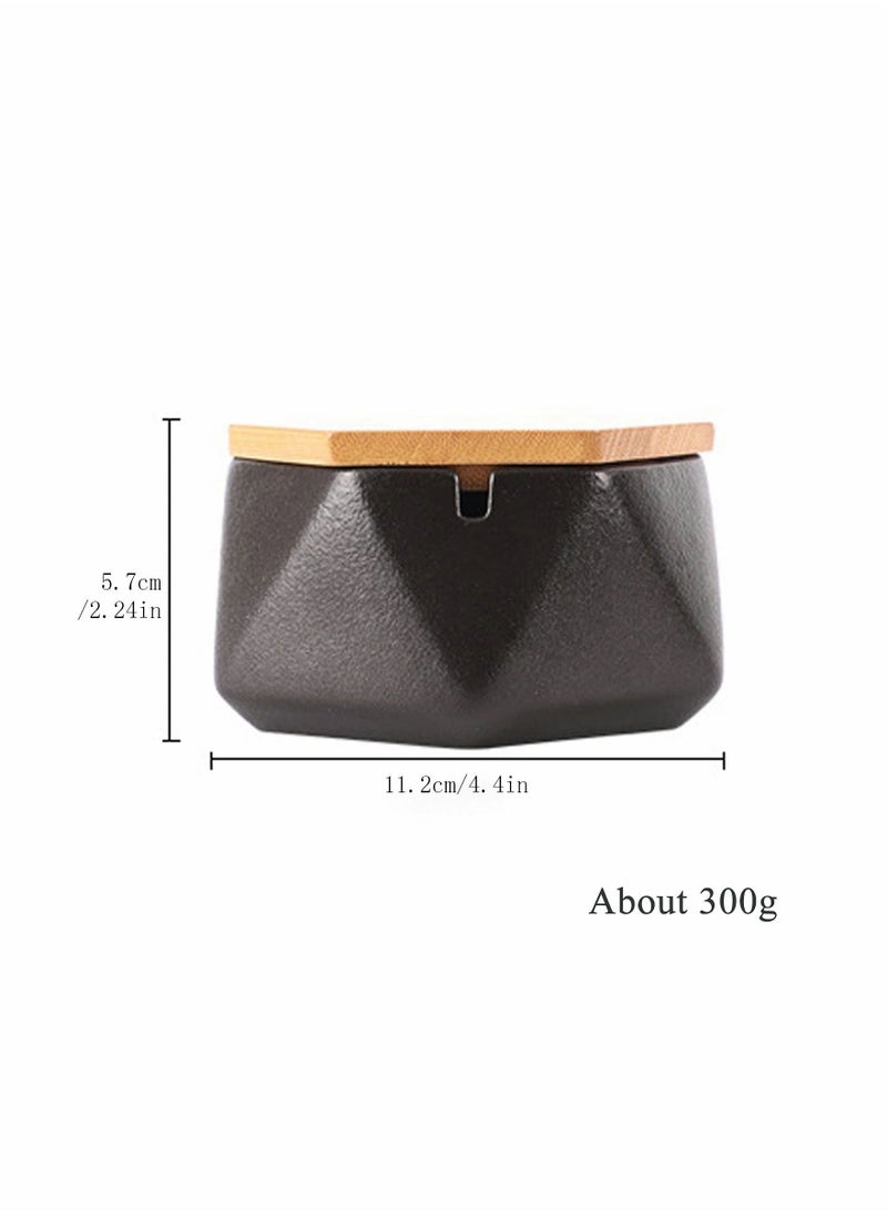 Ceramic Ashtray, Ash Tray with Lid, Great Outdoor Patio and Home Ashtrays, Windproof Design and Hexagon Shaped - Image 1
