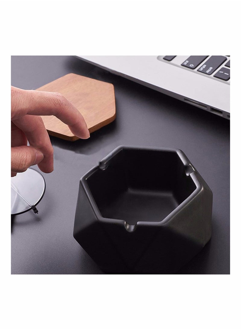 Ceramic Ashtray, Ash Tray with Lid, Great Outdoor Patio and Home Ashtrays, Windproof Design and Hexagon Shaped - Image 2