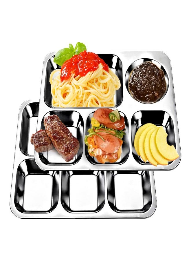 ICSTM Stainless Steel Divided Plates,2 Pack Stainless Steel Rectangular Divided Plates Tray, 5 Sections Dinner Plates for Adults,Picky Eaters, Campers, and Portion Control (2, 12") - Image 1