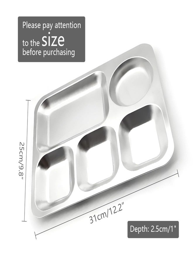 ICSTM Stainless Steel Divided Plates,2 Pack Stainless Steel Rectangular Divided Plates Tray, 5 Sections Dinner Plates for Adults,Picky Eaters, Campers, and Portion Control (2, 12") - Image 2
