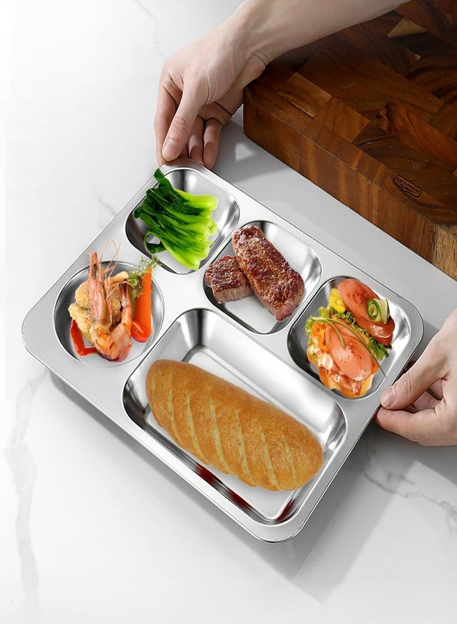ICSTM Stainless Steel Divided Plates,2 Pack Stainless Steel Rectangular Divided Plates Tray, 5 Sections Dinner Plates for Adults,Picky Eaters, Campers, and Portion Control (2, 12") - Image 3