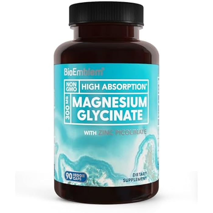 BioEmblem Magnesium Glycinate with Zinc - 300mg Chelated Magnesium Supplement - High Absorption Vegan Non-GMO 2-in-1 Complex - Immune Support, Muscles, Nerves - 90 Capsules - Image 1