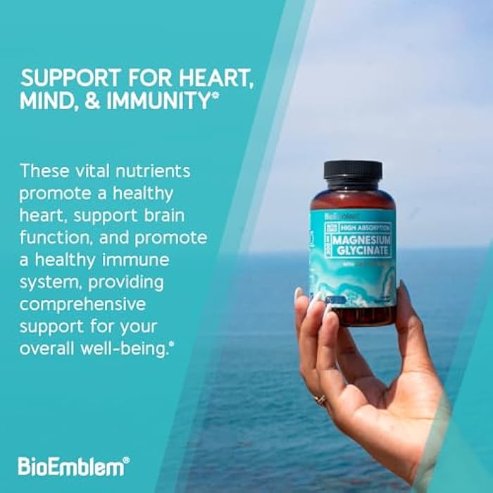 BioEmblem Magnesium Glycinate with Zinc - 300mg Chelated Magnesium Supplement - High Absorption Vegan Non-GMO 2-in-1 Complex - Immune Support, Muscles, Nerves - 90 Capsules - Image 5