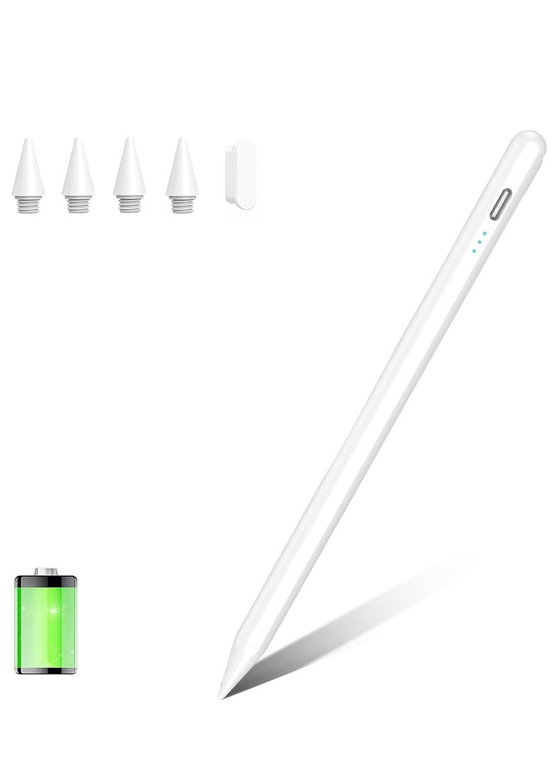 Stylus Pen for iPad 2018-2023, Compatible with Apple 9/8/7/6, Mini 6/5, Air 4/3, Pro 11/12.9 inch, Beautiful 4 Replacement Tips, Comfortable Grip, White  - Image 1