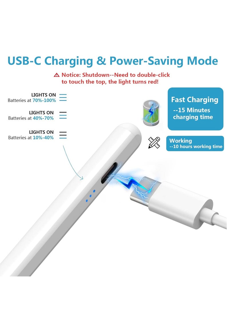 Stylus Pen for iPad 2018-2023, Compatible with Apple 9/8/7/6, Mini 6/5, Air 4/3, Pro 11/12.9 inch, Beautiful 4 Replacement Tips, Comfortable Grip, White  - Image 3