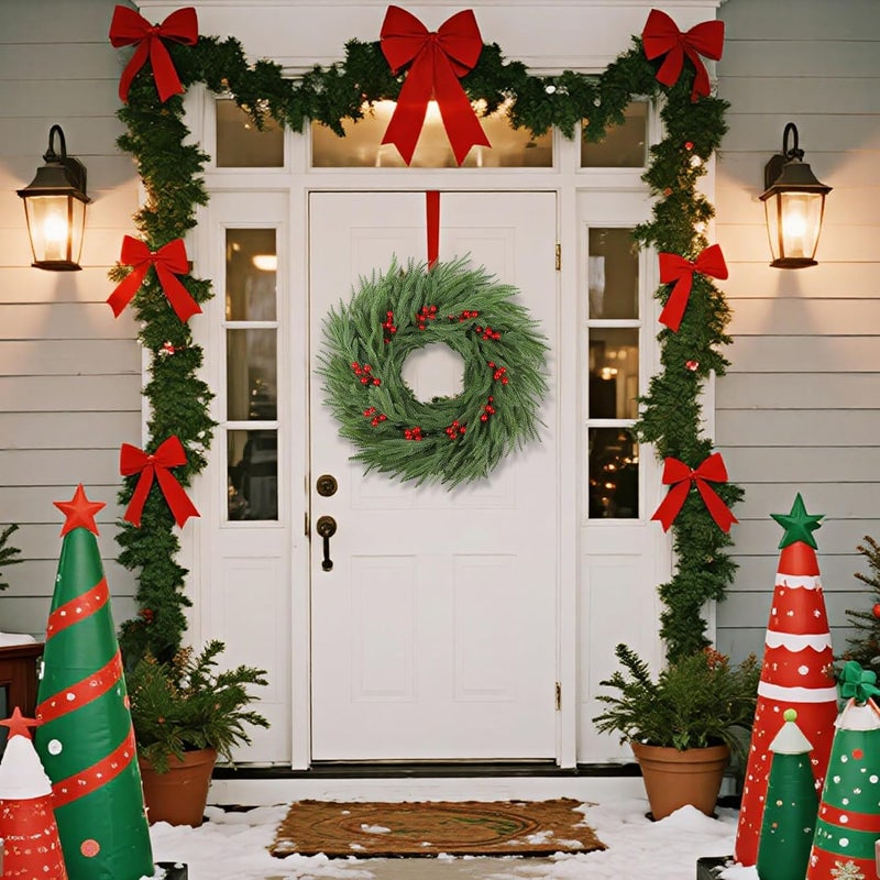 Dr.DuDu Norfolk Pine Christmas Wreaths for Front Door - 24 Inch Artificial Greenery Wreath with Red Berries for Outdoor Indoor Xmas Holiday Decor, Farmhouse Winter Decorations - Image 5
