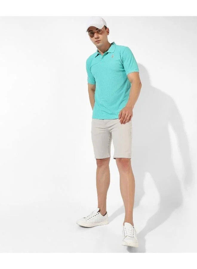 Campus Sutra Men's Aqua Blue Solid Polo Activewear T-Shirt