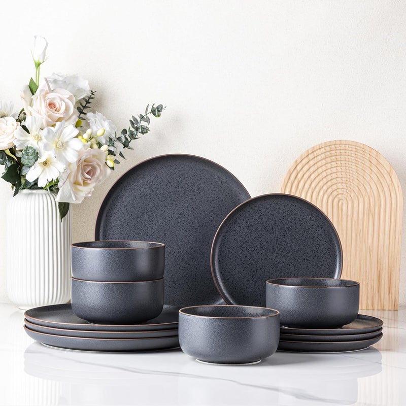 LERATIO Stoneware Dinnerware Sets for 4Handcarft Ceramic Plates and Bowls SetsChip and Scratch Resistant Dishes Dishwasher  Microwave Safe Oven safeReactive GlazeSpeckled Ashen - Image 1