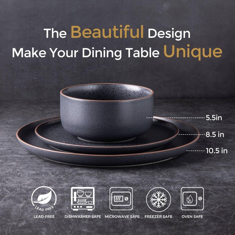 LERATIO Stoneware Dinnerware Sets for 4Handcarft Ceramic Plates and Bowls SetsChip and Scratch Resistant Dishes Dishwasher  Microwave Safe Oven safeReactive GlazeSpeckled Ashen - Image 3
