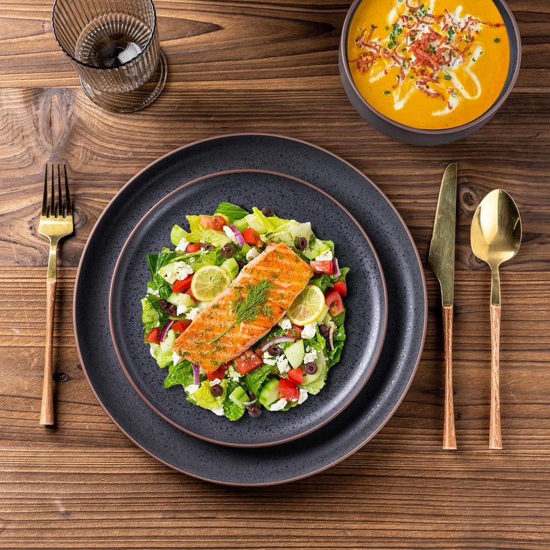 LERATIO Stoneware Dinnerware Sets for 4Handcarft Ceramic Plates and Bowls SetsChip and Scratch Resistant Dishes Dishwasher  Microwave Safe Oven safeReactive GlazeSpeckled Ashen - Image 4