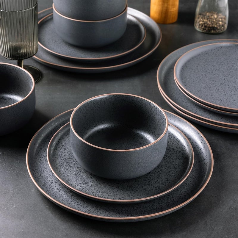 LERATIO Stoneware Dinnerware Sets for 4Handcarft Ceramic Plates and Bowls SetsChip and Scratch Resistant Dishes Dishwasher  Microwave Safe Oven safeReactive GlazeSpeckled Ashen - Image 5