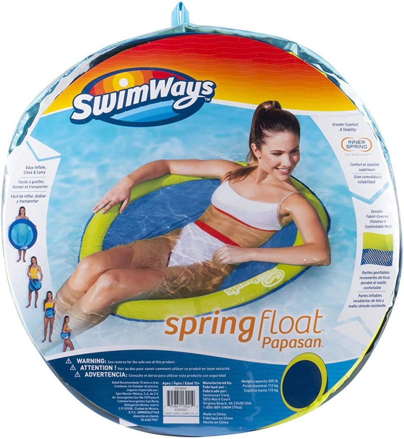 SwimWays Spring Float Papasan - Mesh Float for Pool or Lake - Light Blue/Lime - Image 1