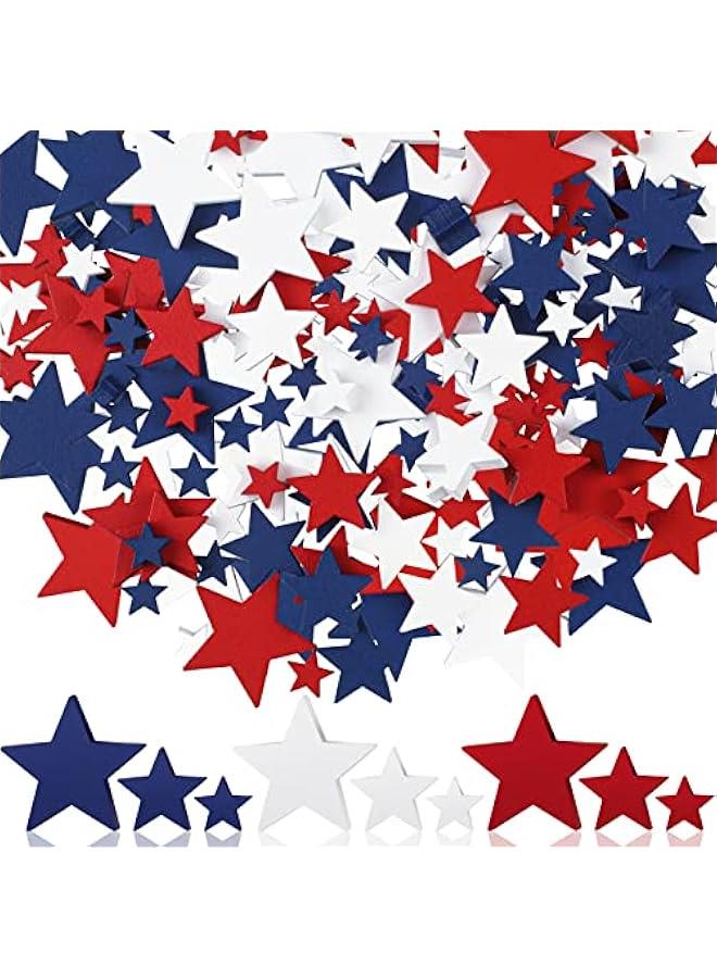 Arabest Wood Stars Decorations Red White Blue Wooden Crafts Patriotic Star Shaped Tiered Tray Ornaments 4th of July Veterans Day Labor Independence Memorial(120 Pcs,0.4, 0.8, 1.2 Inch) - Image 1