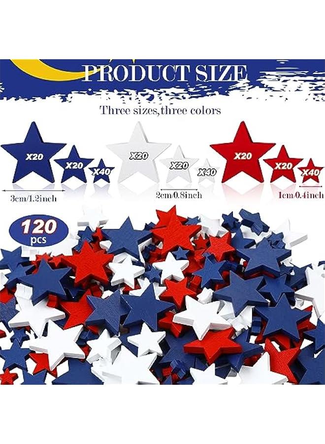 Arabest Wood Stars Decorations Red White Blue Wooden Crafts Patriotic Star Shaped Tiered Tray Ornaments 4th of July Veterans Day Labor Independence Memorial(120 Pcs,0.4, 0.8, 1.2 Inch) - Image 2