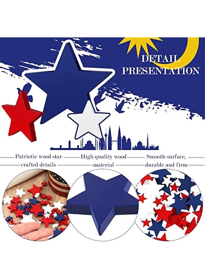 Arabest Wood Stars Decorations Red White Blue Wooden Crafts Patriotic Star Shaped Tiered Tray Ornaments 4th of July Veterans Day Labor Independence Memorial(120 Pcs,0.4, 0.8, 1.2 Inch) - Image 3
