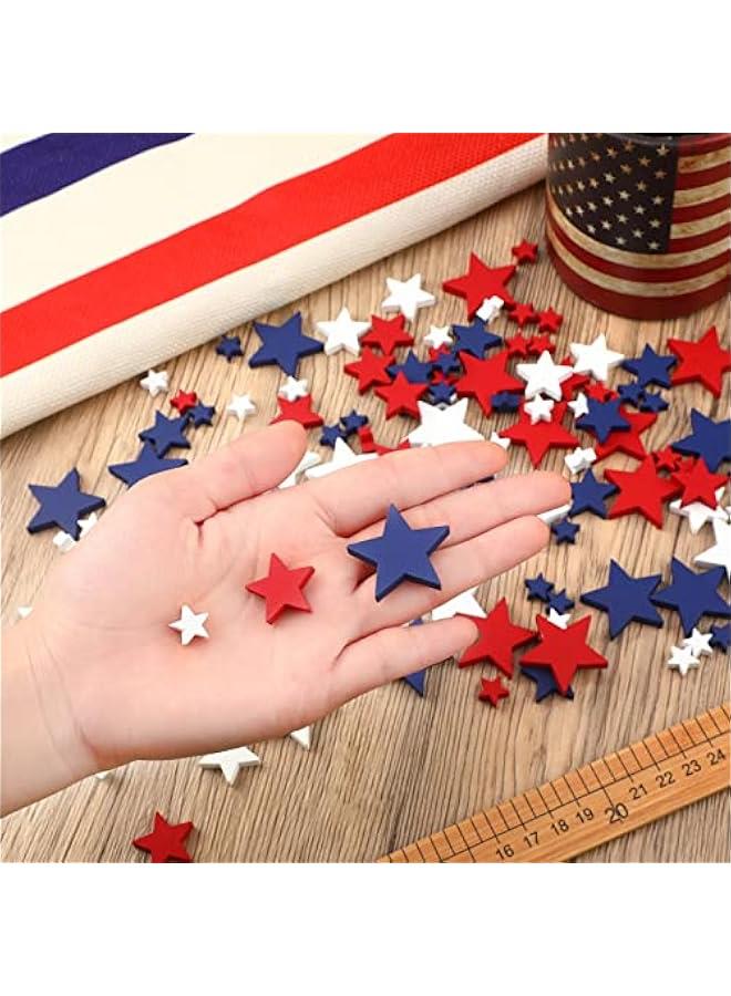Arabest Wood Stars Decorations Red White Blue Wooden Crafts Patriotic Star Shaped Tiered Tray Ornaments 4th of July Veterans Day Labor Independence Memorial(120 Pcs,0.4, 0.8, 1.2 Inch) - Image 4