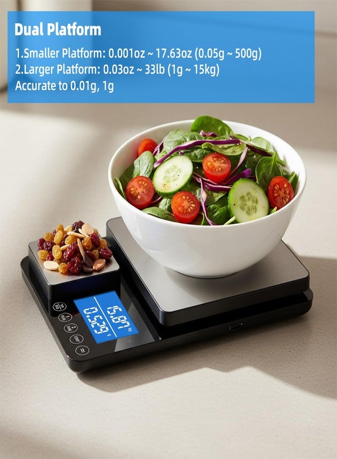 Diyife 0.001oz/33lb Dual Platform Kitchen Scale, Diyife Stainless Steel Precision Food Scale, 7 Units, Tare, Accumulation Functions, for Baking, Cooking, Pre-Meal Preparation - Image 2