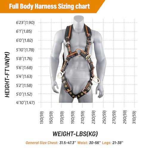 QFU Full Body Safety Harness & Fall Protection Kit with Padded Straps, ANSI Compliant, Includes Shock-Absorbing Lanyard for Roofing, Construction and Industrial Use - Image 5