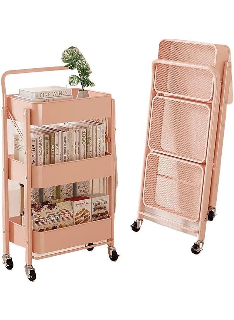 Nadrab Installation free open three-layer wheeled storage handcart, easy to install, suitable for offices, living rooms, study rooms, pink - Image 5