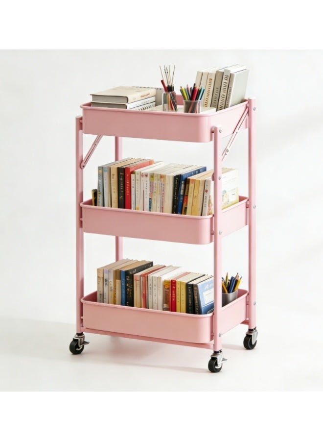 نادراب تركيب مجاني مفتوح من ثلاث طبقات عربة تخزين بعجلات ، سهلة التركيب ، ومناسبة للمكاتب وغرف المعيشة وغرف الدراسة والوردي - Image 1