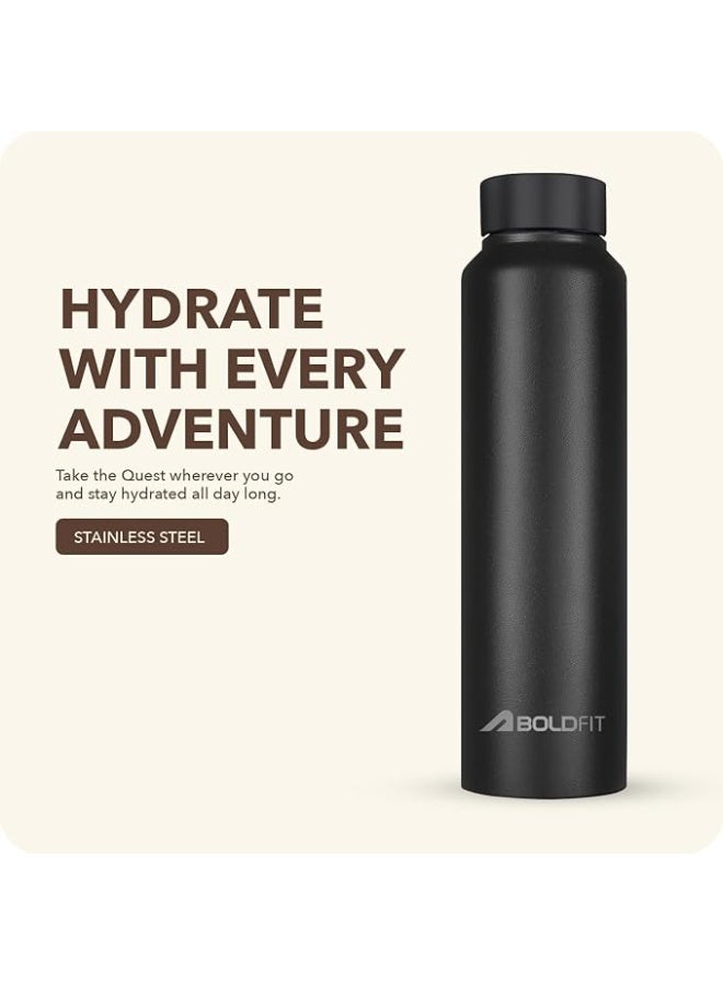 Boldfit Water Bottles Stainless Steel Water Bottle 1 Litre for School, Office, Home, Gym 1 Litre Sipper for Men Leakproof, Rust Free - 1000 ml Black - Image 3