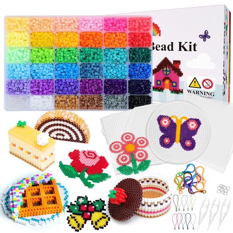 Quefe 11800pcs Fuse Beads Craft Kit 36 Colors 5mm Beads Melting Beads Set for Girls Including Pegboards Ironing Paper Tweezers Great Gift for Birthday