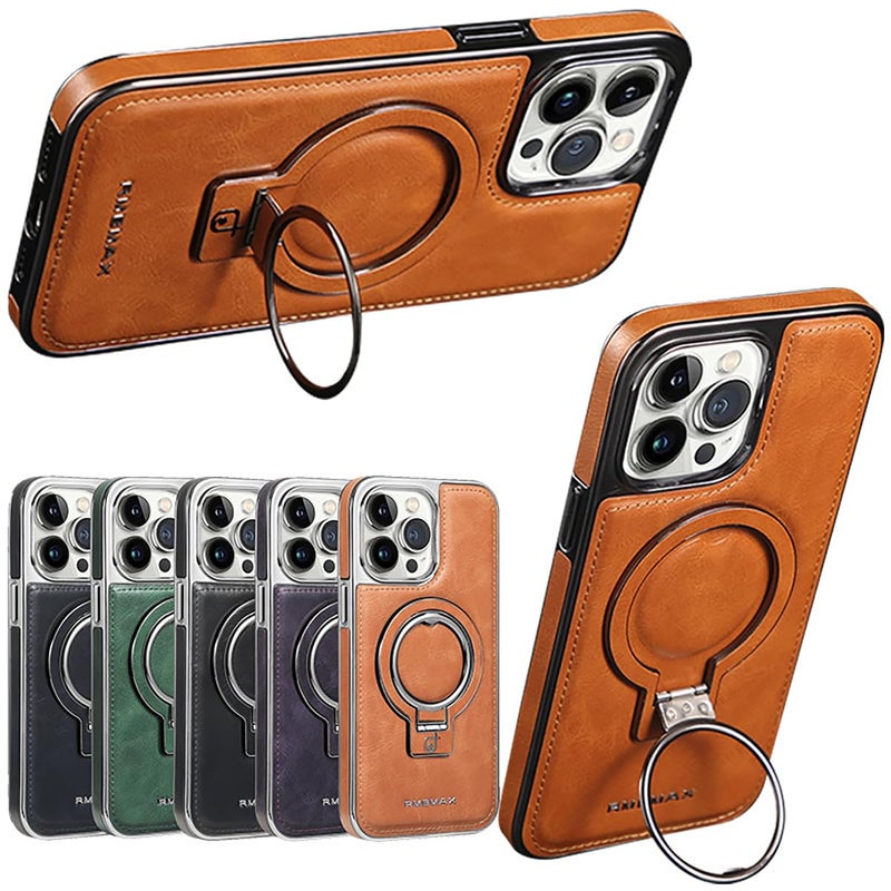 Rotroyce Luxury Leather Invisible Stand for iPhone Case, iPhone Leather Case with Magsafe, Case Drop Protection for iPhone 15/14/13/12 Pro Max (Brown, for iPhone 14 ProMax) - Image 2