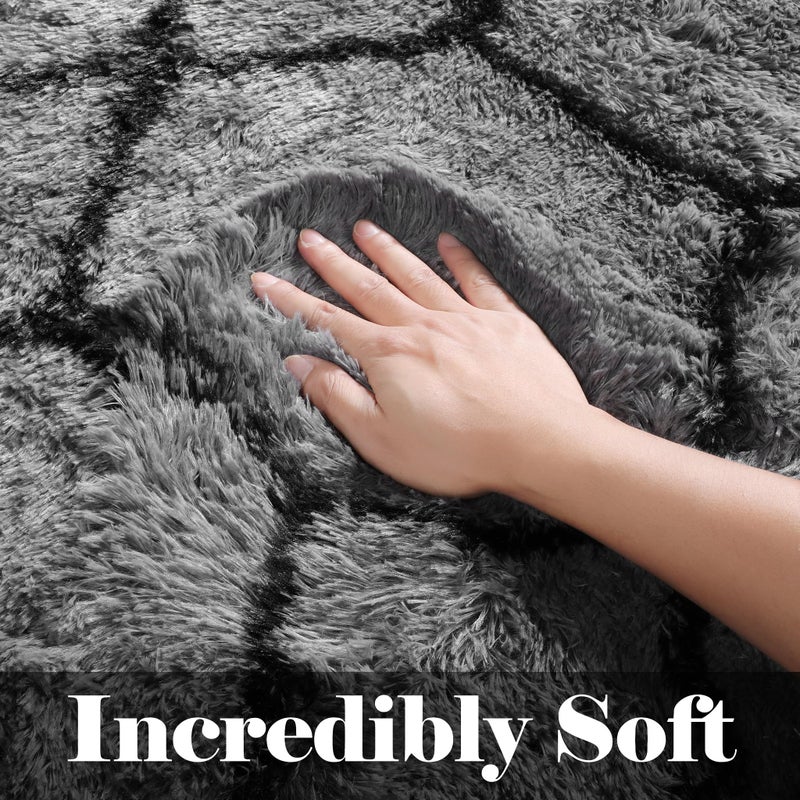 ONASAR 5x7 Area Rugs for Living Room Bedroom, Fluffy Grey and Black Throw Rug, Geometric Boho Soft Plush Shaggy Floor Carpet for Nursery Kids Girls Boys Teen Dorm Home Decor Aesthetic - Image 3